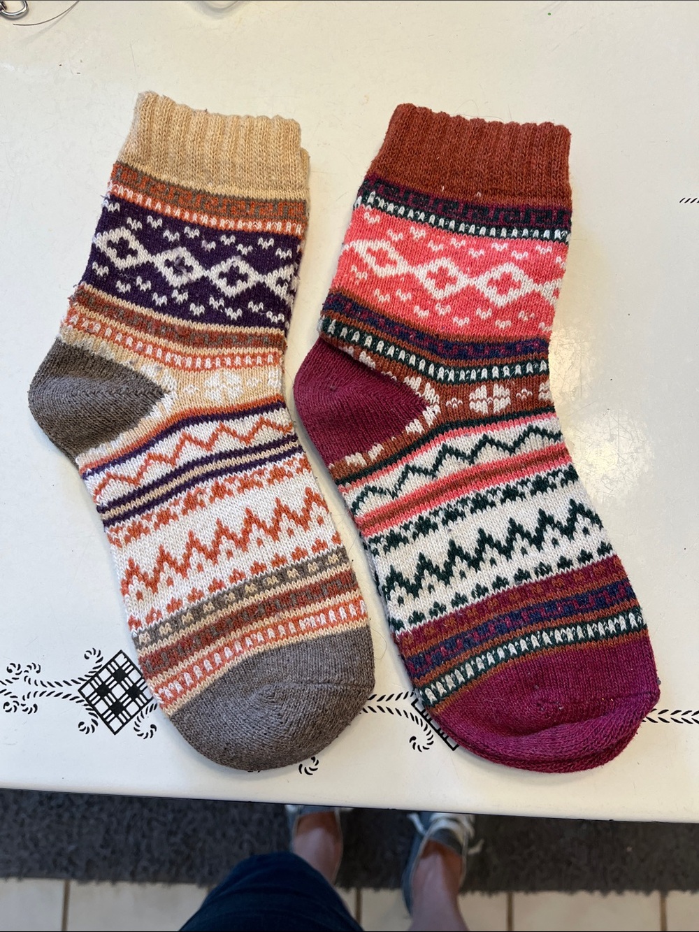 Source Unknown Multicolor Fair Isle Crew Socks - Pink & Beige Nordic Style